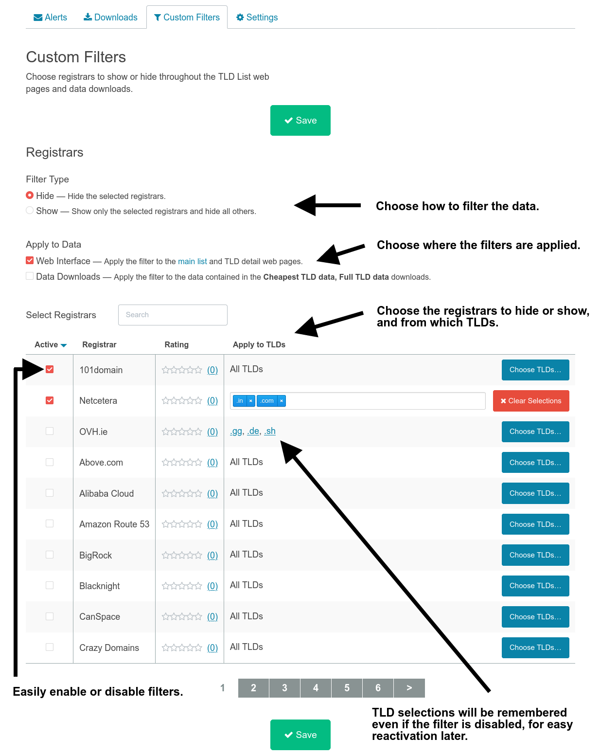 Custom Filters Interface